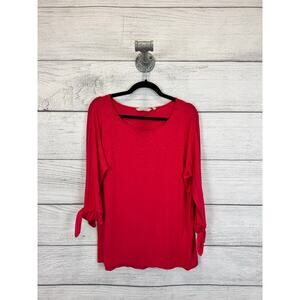 Soft Surroundings Women's Coral Red Soft Tie Sleeve Top Size Medium